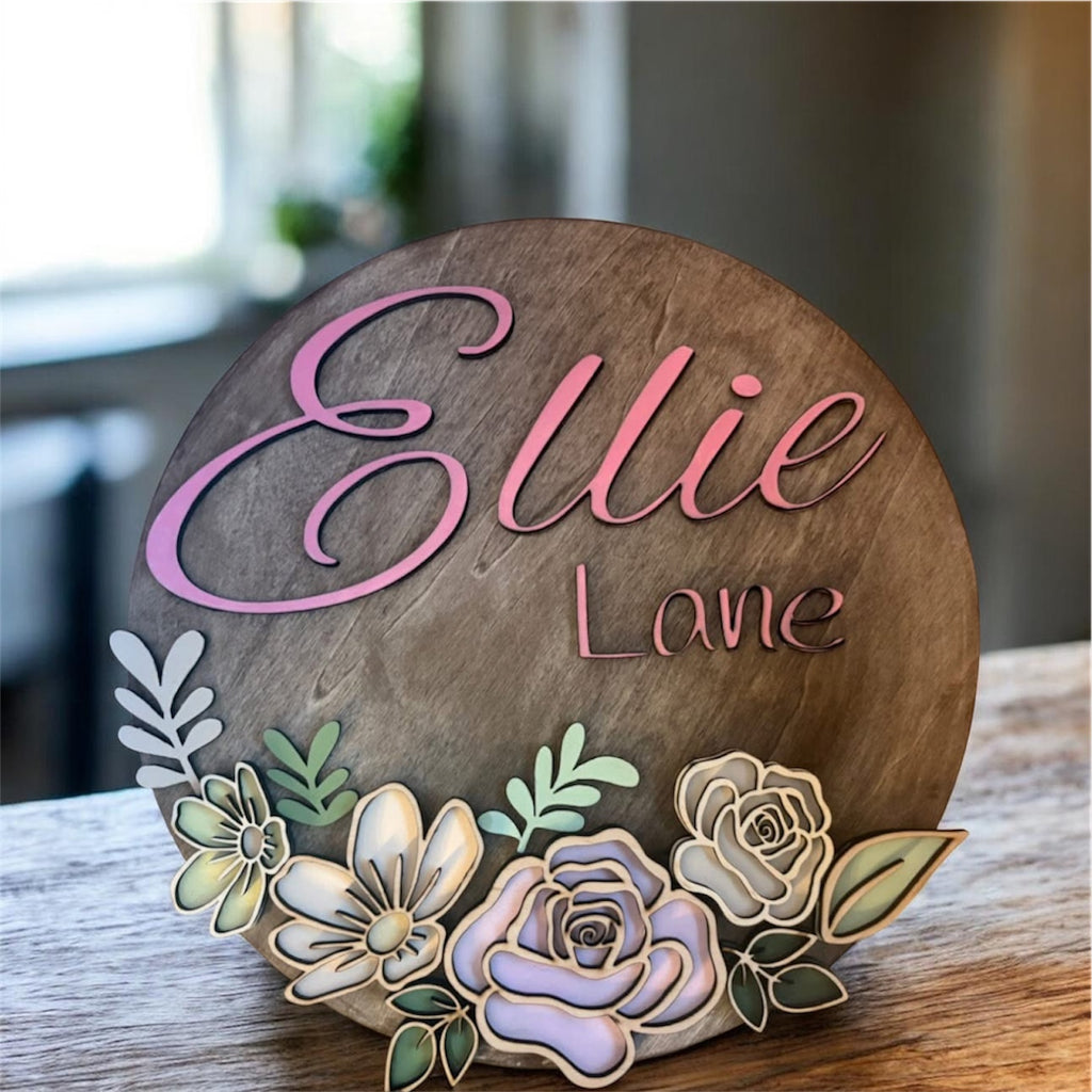 Custom Wooden Name Sign- Floral